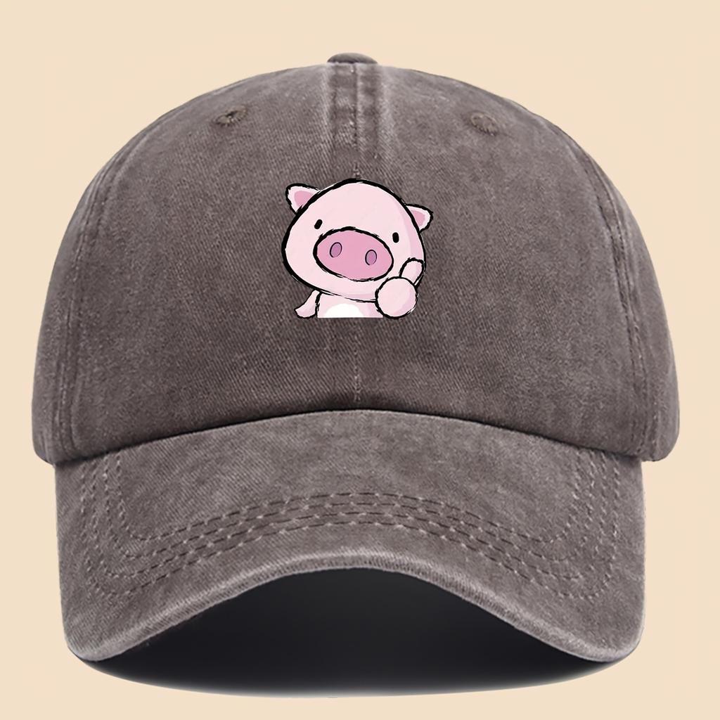 Cartoon style pink piggy print baseball cap adjustable unisex music hat
