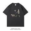ZAZOMDE Gothic Aesthetic Skeleton Walking Pet Dog Moon Star Printed Short Sleeve Tshirt Unisex Breathable Cotton Casual Tee