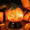 Autumn Home Decor Pumpkin Snow Sphere Lamp, Glitter Lighted Ornament, Fall Table Sparkling Resin Sculpture Centerpiece with Warm LED Lights