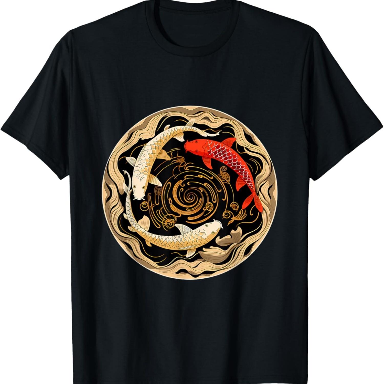 Koi Carp Ying Yang Nishikigoi Fish Cherry Blossom T-Shirt(43) S чёрный