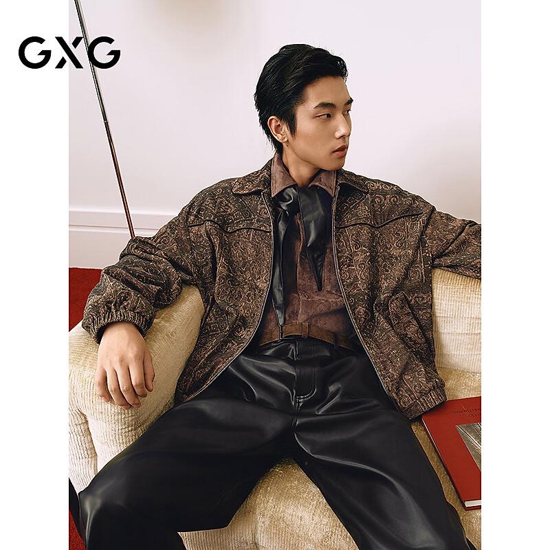 Мужская ретро-куртка GXG с коричневым стираным жаккардовым воротником L
