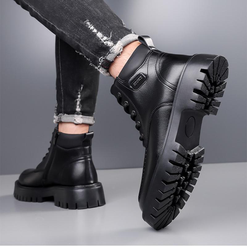 Fashion Designer Leather Velvet Winter Warm Platform Boots for Men Fashion Casual Men Cotton Shoes British Casual Male Ankle Work Boots