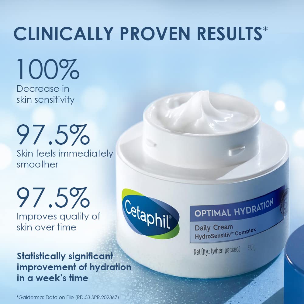 Cetaphil Optimal Hydration Daily Cream 50g Lightweight Moisturizer Fast Absorbing for Dry Sensitive Skin