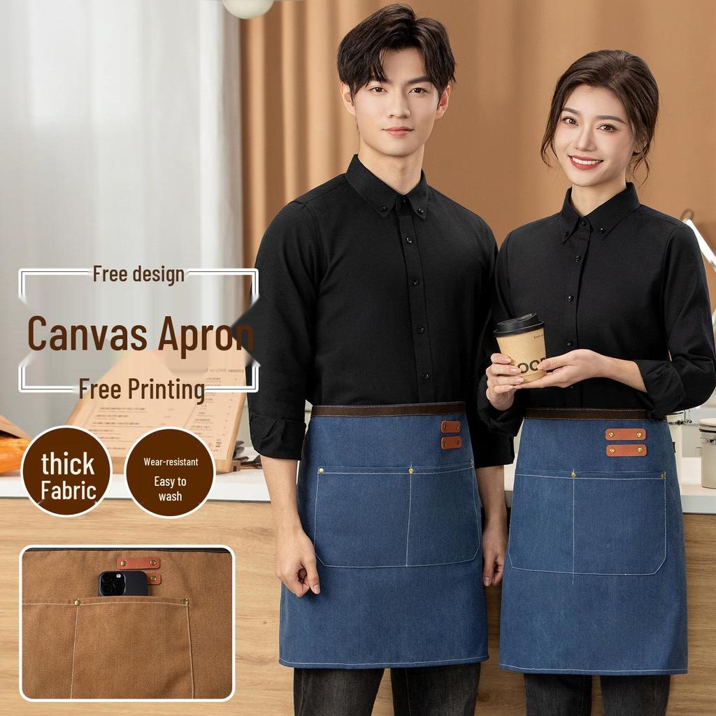 Unisex Black Half Apron - Korean Style Denim for Bar & Cafe Workers