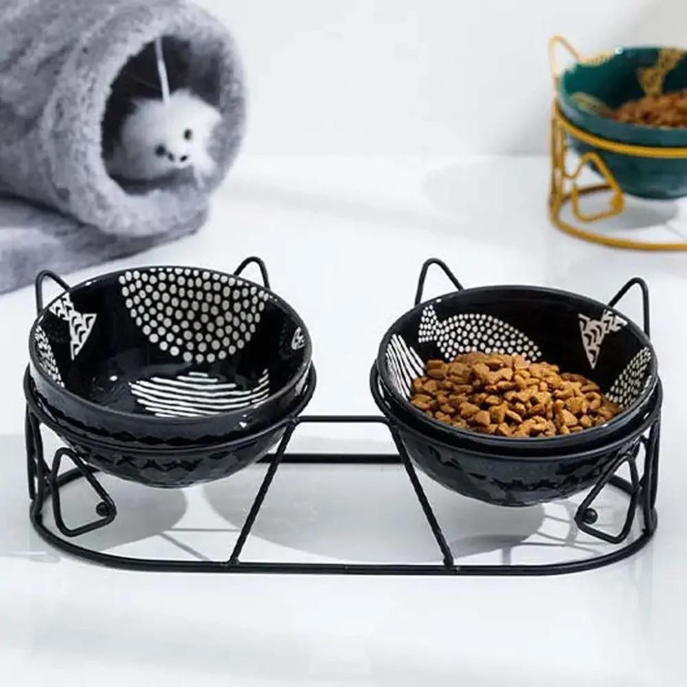 Feeder Drinker Oblique Mouth For Dog Cat Elevated Dishes Water Feeder Container Pet Feeder Bowl Pet Supplies Cat Double Bowl