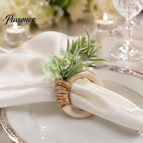 Decorative Napkin Holders for Weddings Artificial Rosemary Ring, Farmhouse Wooden Ring Holder, Rustic Faux Flower Wedding Bridal Shower Dining