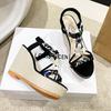 Bohemian sandals women's spring summer new slope heel platform rhinestone fish mouth sandals large size sandals