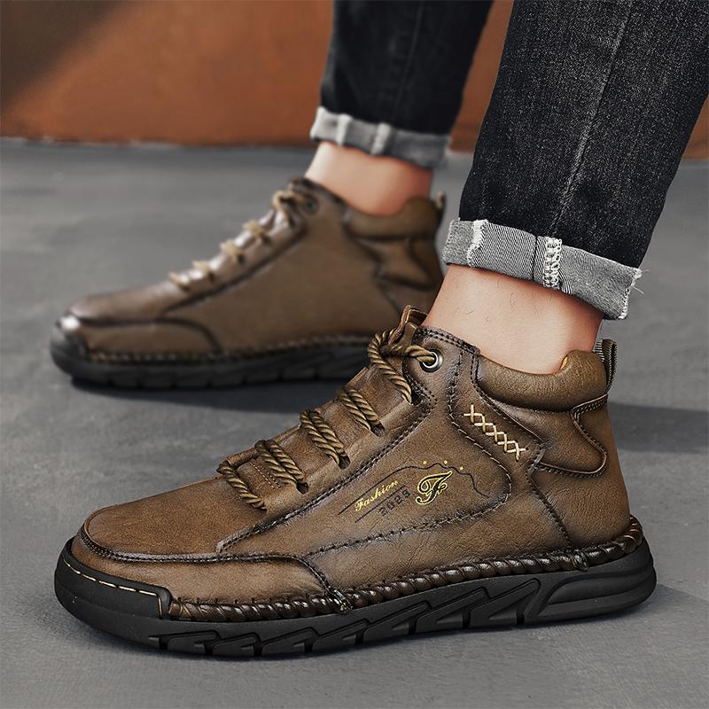 Herren High-Top Casual Sneaker Handgefertigte Lederschuhe Übergröße 39-48 Frühling & Herbst