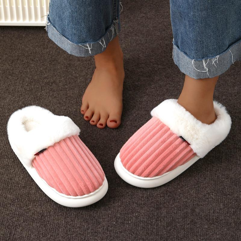 New thick striped cotton slippers home winter fluffy slippers women's winter thickened plush cotton mop