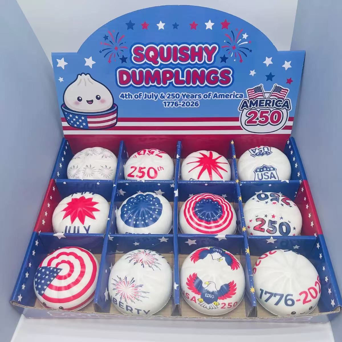 

The 250th Anniversary Theme Dumpling Squishy, Patriotic Squeeze Squishy, Dumpling Squishy Stress Ball, Stress Relief Sensory Desk Accessory, one box белый
