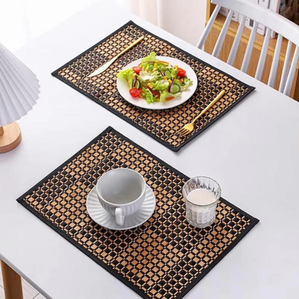 2PCS Heat-Resistant Bamboo Placemat Rectangular Heat-insulating Pad Dining Table Mat Restaurant