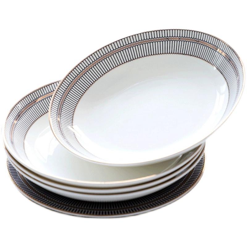 8/10palcové talíře z kostního porcelánu - Moderní elegantní kulaté nádobí se zlatým lemem Dezertní talířová sada Jídelní nádobí Servírovací talíře pro kuchyň, vhodné do mikrovlnné trouby