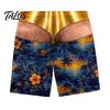 Adjustable Drawstring Swim Shorts Hairy Big Booty Shorts, USA Flag Print Men Trunks, Golden Funny Beach for Briefs Design, Summer Pool Party Vacation