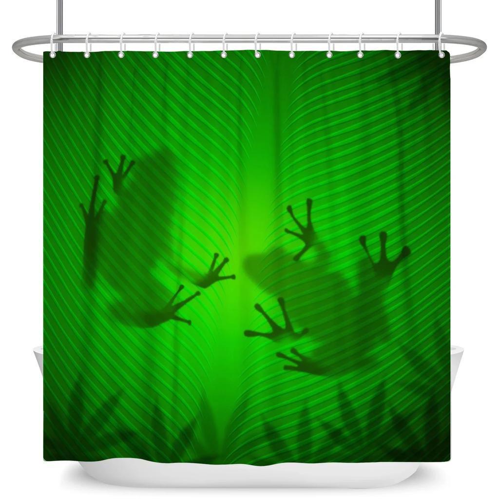 Funny Frog Cartoon Shower Curtain Sets Leaf Animal Creative Children Bathroom Decor Waterproof Fabric Home Hooks Bath Curtains