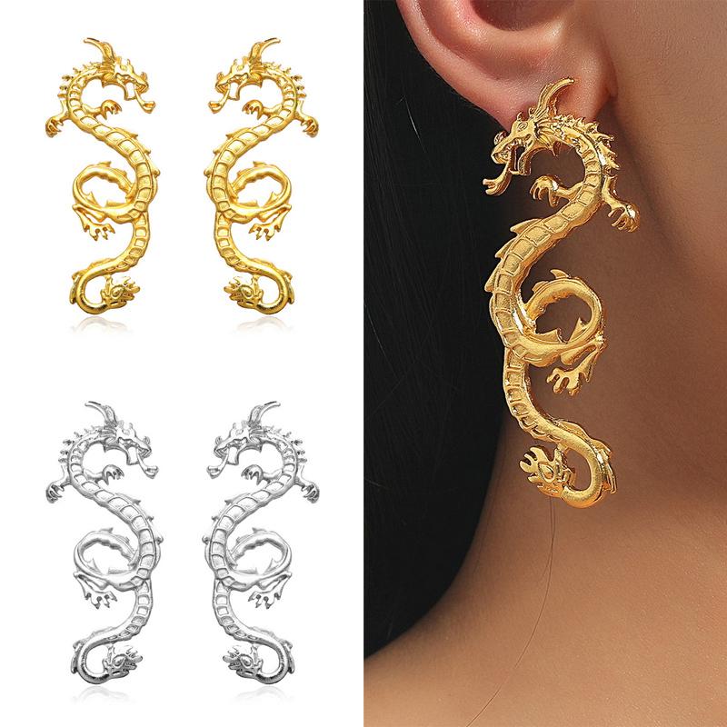 Chinese Style Vintage Dragon Dangle Earrings for Women New Year Dragon Animal Totem Earring Girls Party Personality Gift