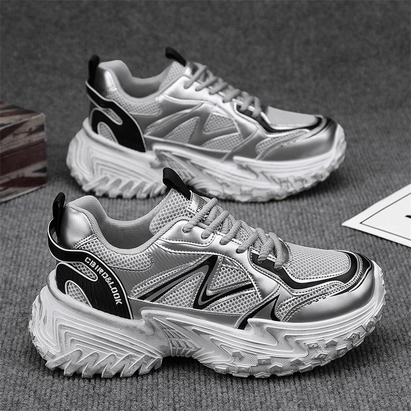 Herbst neue dicksohlige erhöhende Dad-Schuhe Mesh-Oberfläche atmungsaktiv und bequem modische Farbabstimmung personalisierte Reifensohle Sport Herrenschuhe