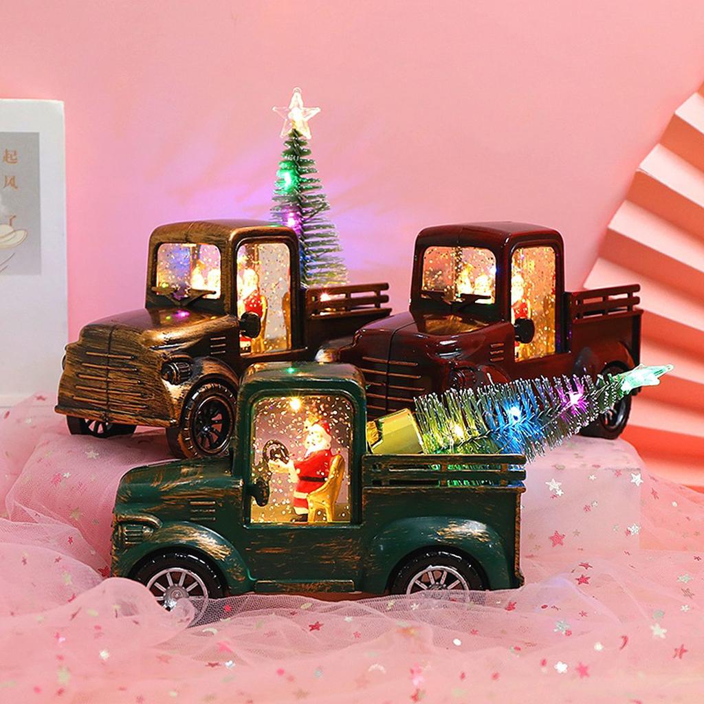 Santa Tree Truck Statue Antique Bronze with Illuminated Christmas Tree Water Filled Santa Pickup
