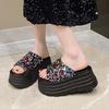 Shiny Sequin Thick Bottom Cross Slippers Women's Fashionable Outdoor Summer New Heightening Small Size Platform Sandals