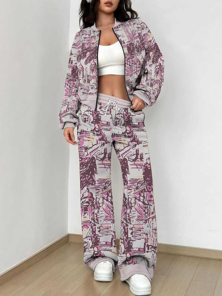 Stripe Explosion Autumn and Winter New European and American Women's Clothing Smudge Printing Suit Women