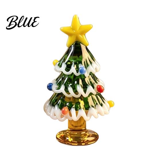 Small Souvenir for Christmas Handmade Glass Mini Tree Figurine Blown Tabletop Ornament with Solid Craftsmanship Pieces Star Topper Desktop