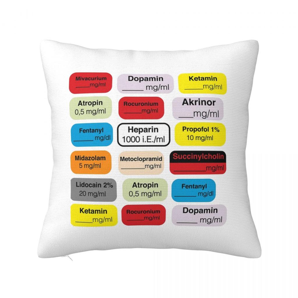 Anesthesia Medication Labels Square Pillowcase Cushion Cover Pillow Case Throw Pillow Cover for Home Sofa Living Room