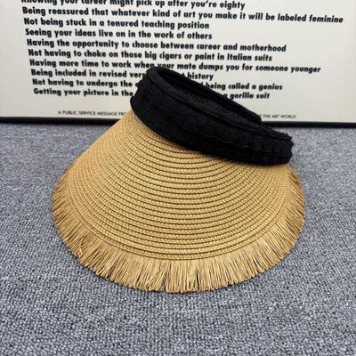Tassel Straw Empty Top Sun Protection Hat Women's Summer UV Protection Big Brim Sun Hat Seaside Vacation Breathable Sun Hat