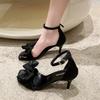 Sandals Women's Summer New Temperament Socialite Bow Stiletto White One-word Buckle Strap Summer High Heels