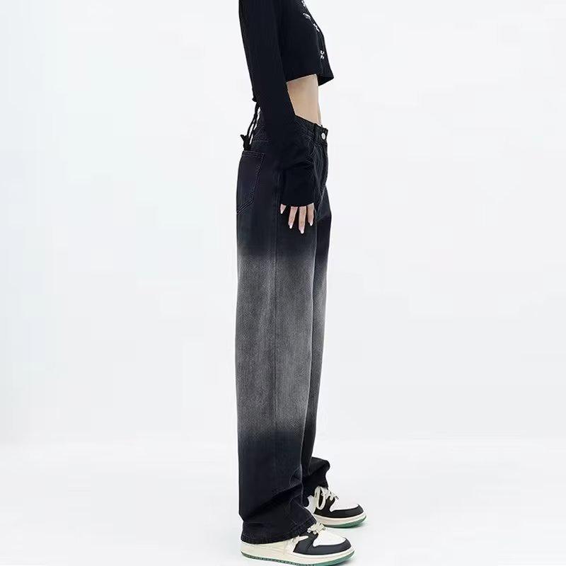 Pear-Shaped Gradient Tencel Straight Jeans: High-Waist, Wide-Leg, Plus-Size, Summer Ice Silk Mopping Pants for Women