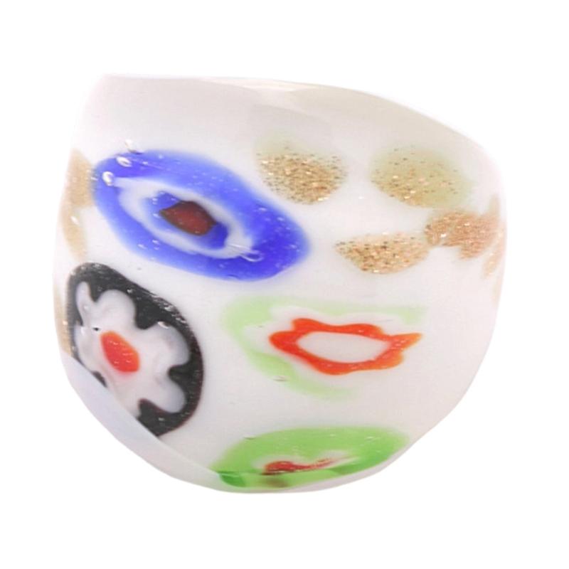 Fashionable Glass Ring with Ethnic Patterns and Gold Sand Finger Ring Jewelry Accessory for Parties and Festive Event