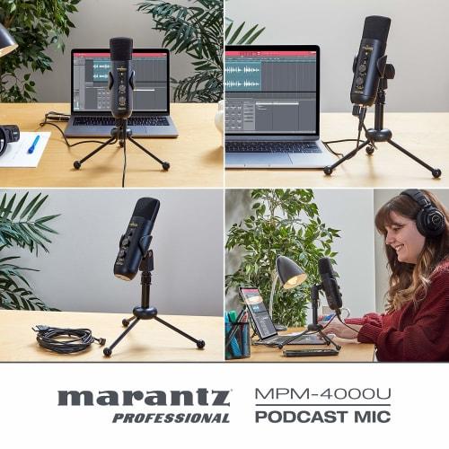 Marantz Professional USB Condenser Microphone, Unidirectional, for Streaming, with Mute Function, Volume Control, Headphone Output, Built-in Audio Int
