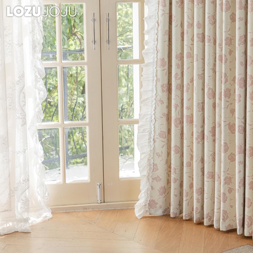 1 Stück 70-80% Verdunkelung Romantischer französischer Rosendruck Gerüschter Bequemer Vorhang für Schlafzimmer Wohnzimmer Wohnkultur LOZUJOJU