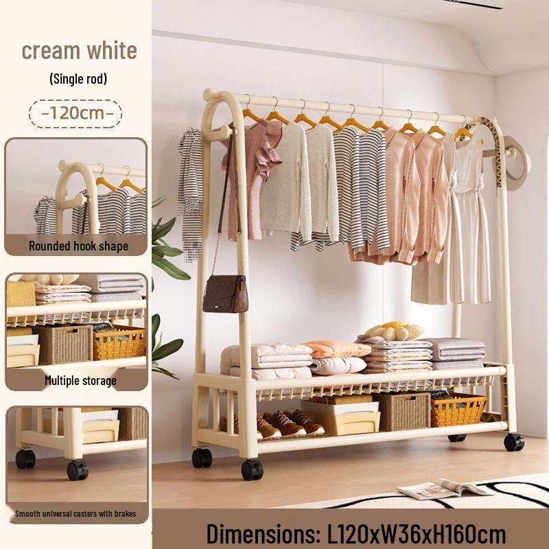 Movable Floor-Standing Coat and Clothes Rack for Bedroom Use