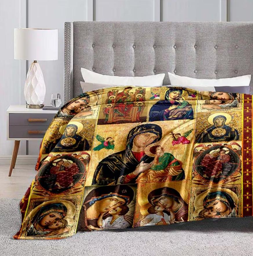 Soft Flannel Virgin Mary Blanket Warm and Lightweight Throw for Sofa Bed Travel Camping Livingroom Office Couch Chair and Bed