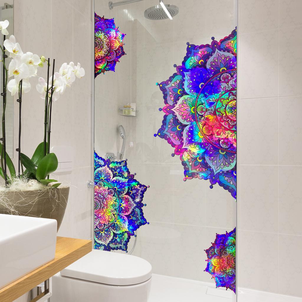 Ls13531 Laser Material Gradual Change Colorful Mandala Flower Wall Sticker Viewing Angle Different Pattern Color