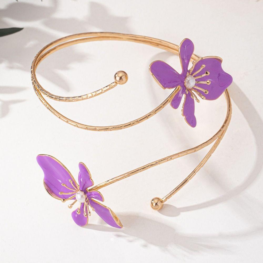 Multi Style Opening Arm Bracelet Metal Arm Bracelet Elegant Flower Bracelet  Hand Jewelry