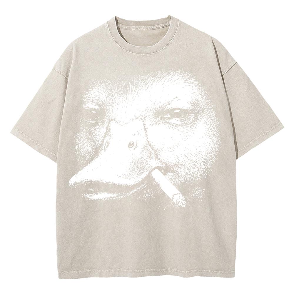 Cotton Vintage Washed YK Funny Smoking Duck Tshirt Fashion MenWomen Retro Cool Meme Oversize Loose Acid Wash Tees Shirts