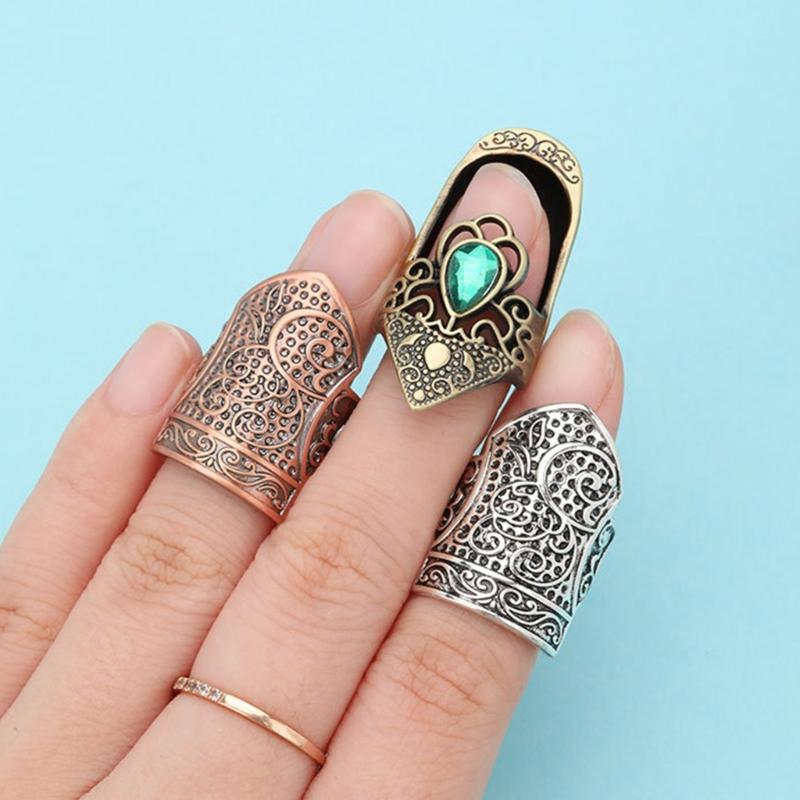 2Pcs Retro Metal Thimble Finger Tip Protector Ergonomic Finger Guards For Adult Beginner Hand Sewing Quilting Embroidery