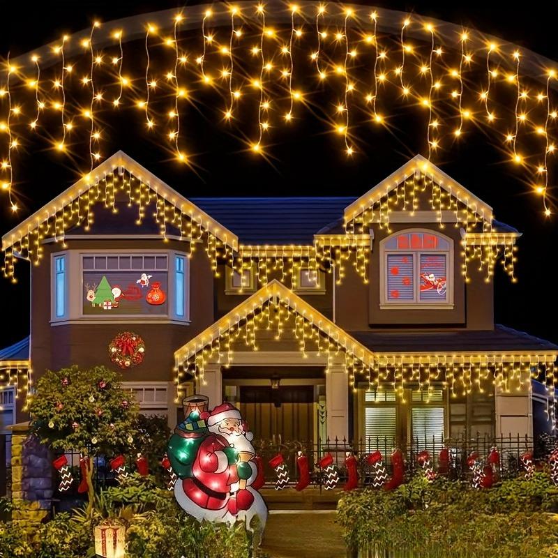 Solar Powered Icicle LED Lights Weatherproof Christmas String Lights Uses for Fence Tree Eaves Decor