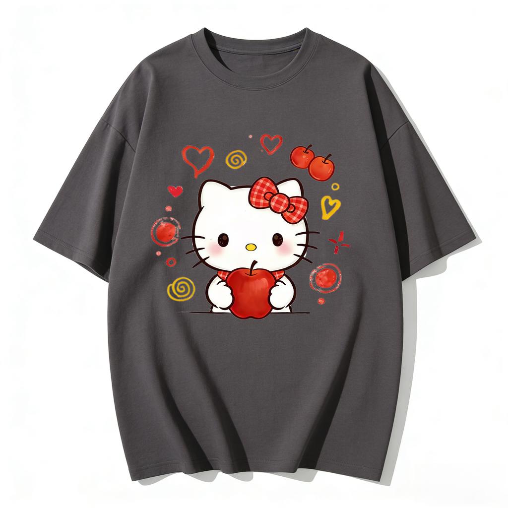 2026 Summer Hello Kitty Cartoon Printed Short Sleeve Pure Cotton Tshirt Womens Family Matching Outfits Classic Fashion Tee Top