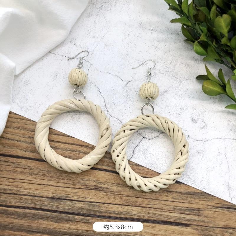 Vintage grass rattan woven handmade earrings bohemian vacation style stud earrings women's summer ear jewelry