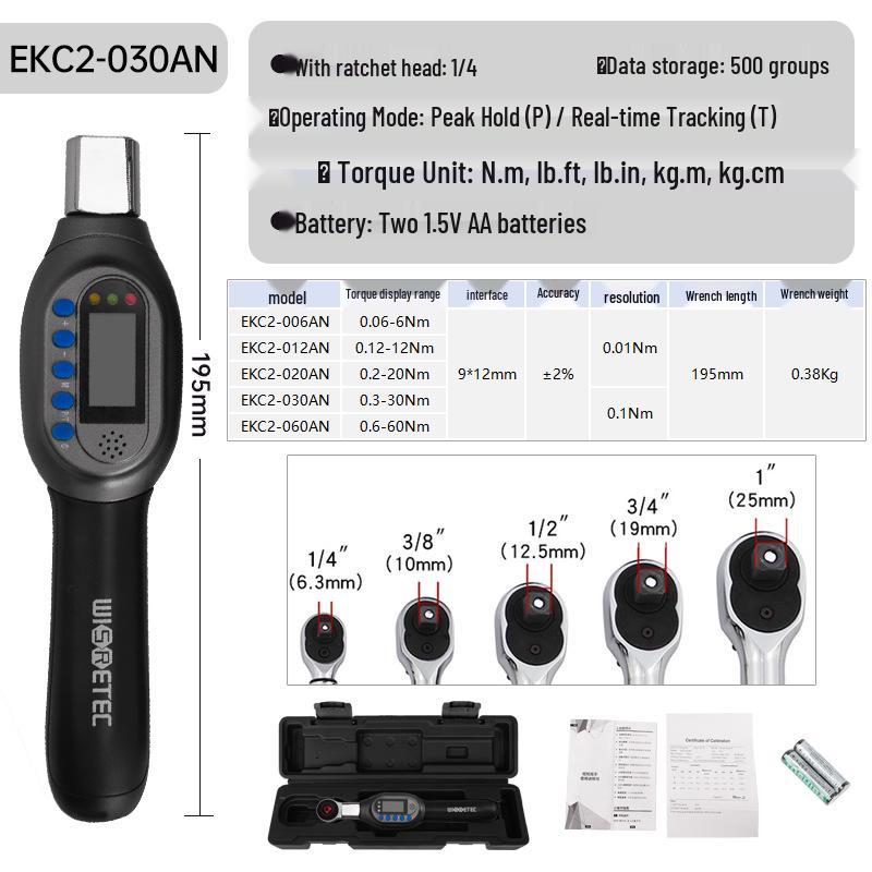 Adjustable High-Precision Digital Torque Wrench with Interchangeable Head