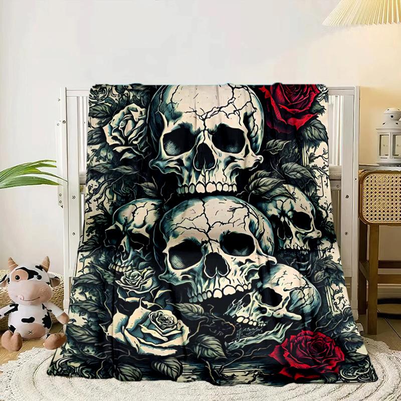 Skulls And Roses Artwork Blanket Flannel Blanket Throw Blanket Sofa Cover Blanket Soft Premium Blanket Picnic Blanket Tv Blanket Gifts