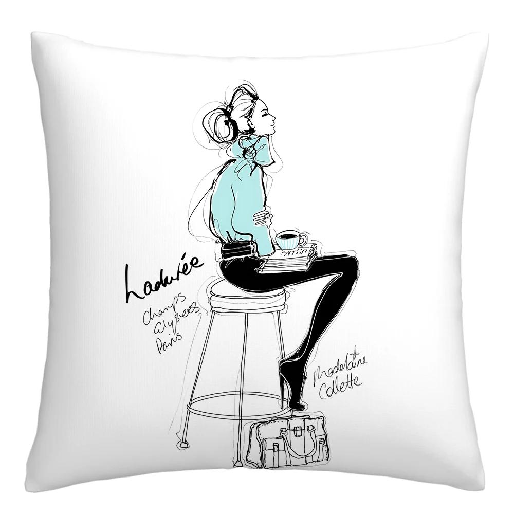 Fashion Illustration Pillowcase, Girl's Favorite Cushion Cover, Sofa Decoration Cushion Cover Home Decoration 50x50 40x40 60x60