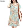 Women Casual Round Neck Short Sleeve Print Dress