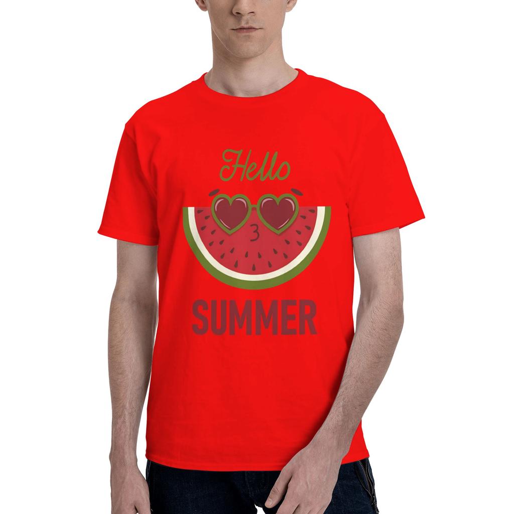 Funny slice with sunglasses Mens Watermelon print Hipster Tees Short Sleeve Round Neck Pure Cotton New Arrival Tops TShirt