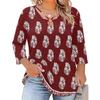 Blusa Floral Feminina Plus Size com Manga Três Quartos, Blusa Casual, Túnica de Corte Amplo para Primavera Verão, Uso Diário, Trabalho e Saídas