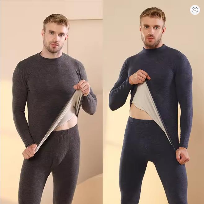 Men's Autumn Winter Cashmere Silk Soft Suit Comfortable Warm Underwear with Thickened Plush Set for Men Women Thermal Clothing
