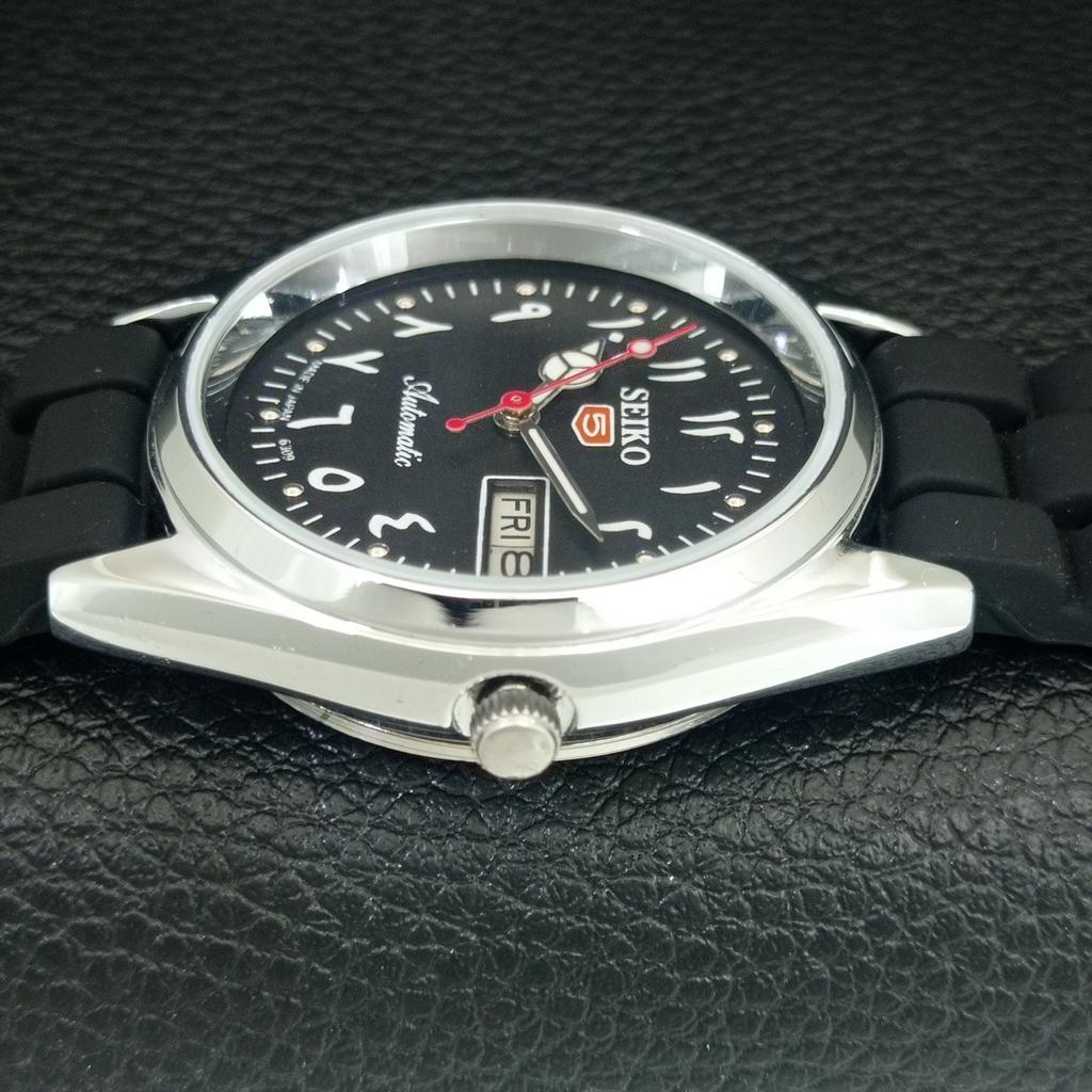REFURBISHED SEIKO 5 AUTOMATIC 6309A JAPAN MENS VINTAGE BLACK WATCH a442434-1