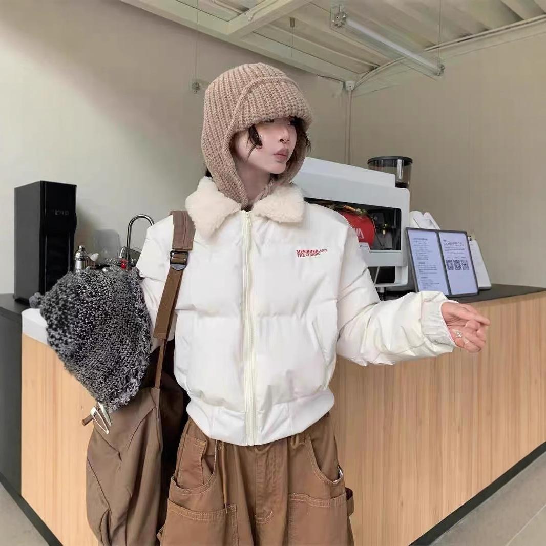 

Синее короткое пальто из овечьей шерсти с лацканами, зимняя теплая куртка XL бежевый