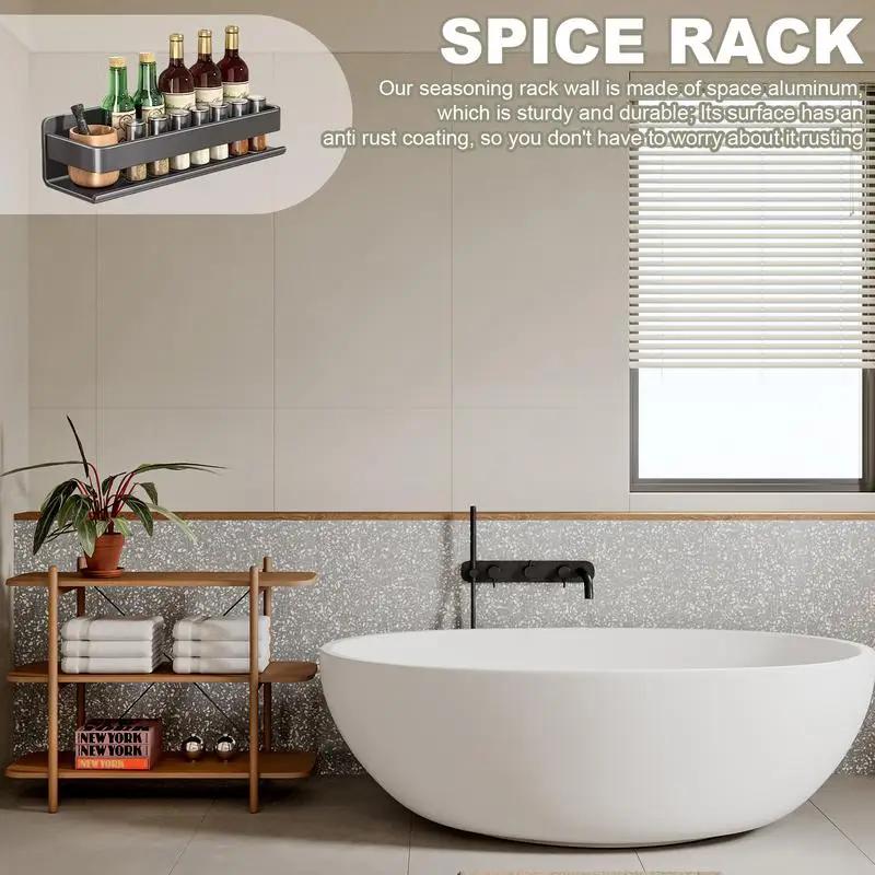 Organizer do szafki Półka ścienna do spiżarni Samoprzylepny Bez wiercenia Metalowy regał Organizery łazienkowe Organizacja przypraw Banheiro